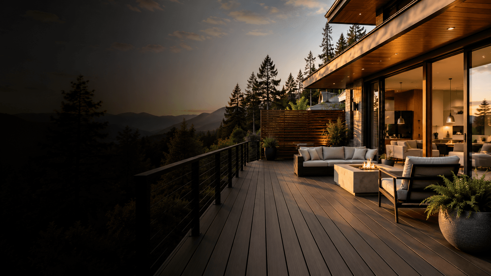Everett backyard deck and fence project at sunset by Northwood Renovation