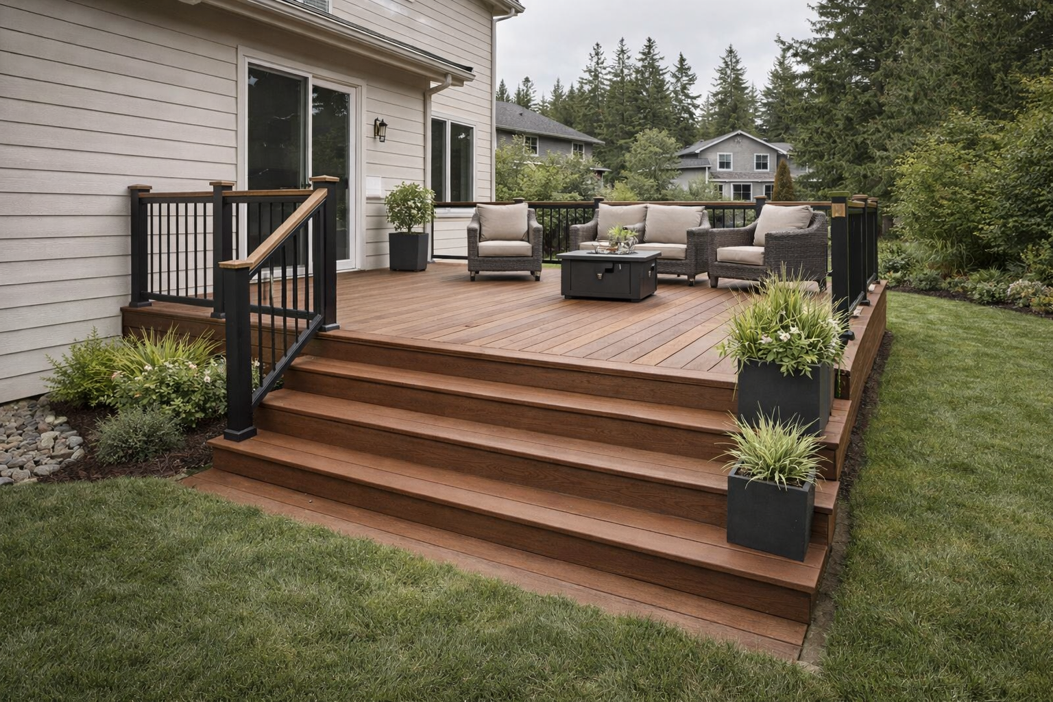 Finished backyard deck after completion