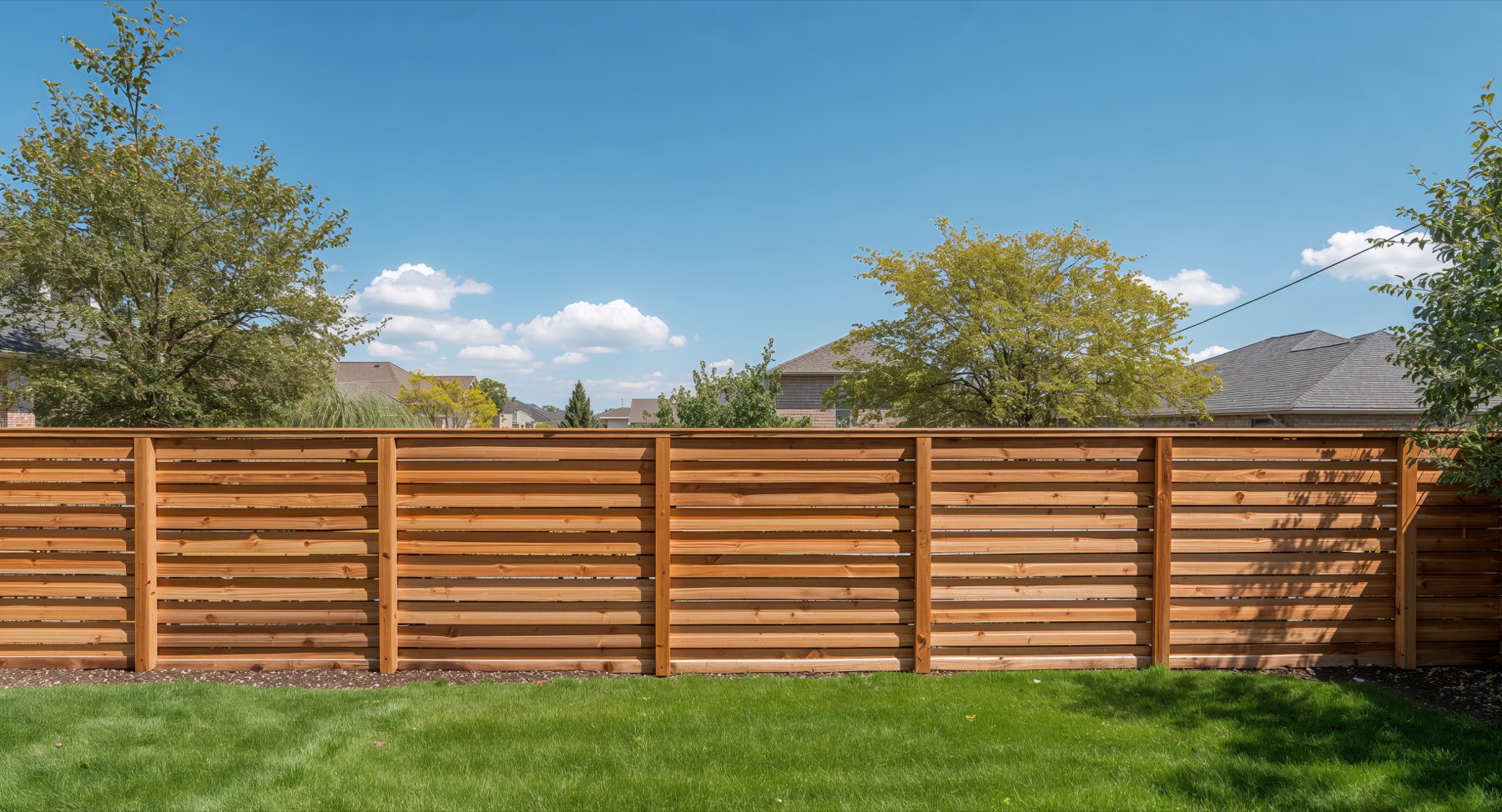 Sunny residential wood fence installation